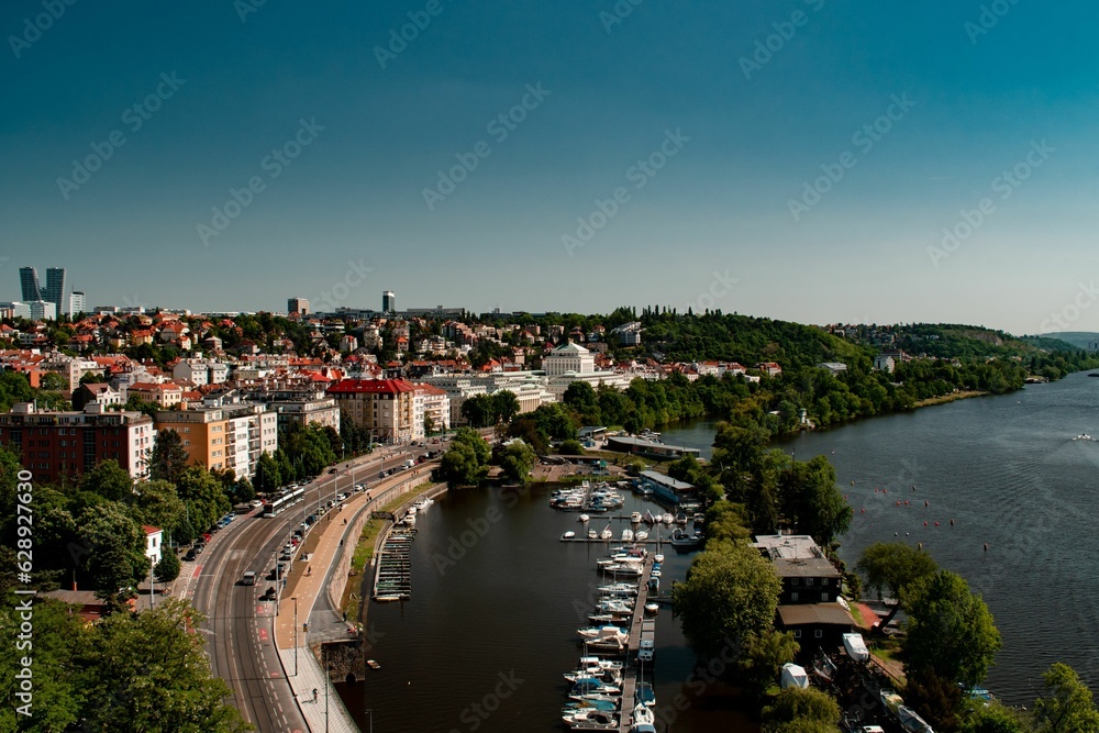 Aerial view of the historic city of Prague skyline