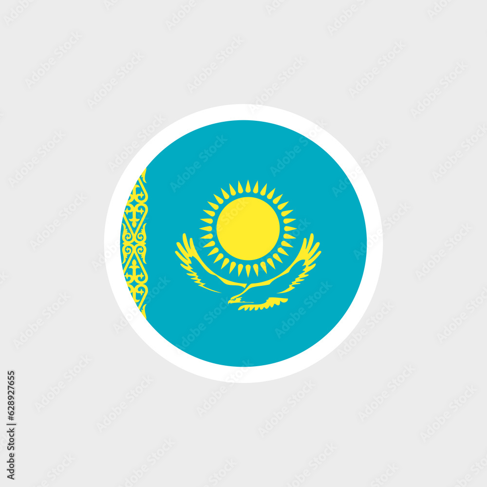 Flag of Kazakhstan. Kazakh blue flag with an ornament, the sun and a