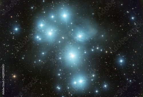 Mesmerizing Pleidies star cluster and reflection nebulosity in the night sky
