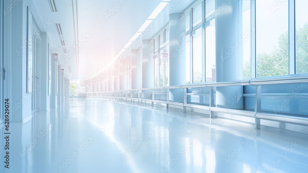 Hospital hallway, unfocused background. Generative ai
