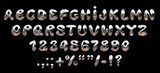 Shiny chrome bubble font in Y2K style. Realistic 3D letters and numbers of the English alphabet