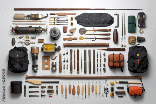 Collection of fishing equipment bait and rod on a white background illustration