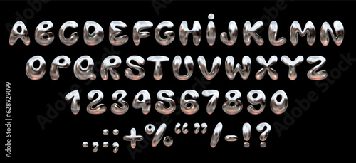 Fényképezés Shiny chrome bubble font in Y2K style