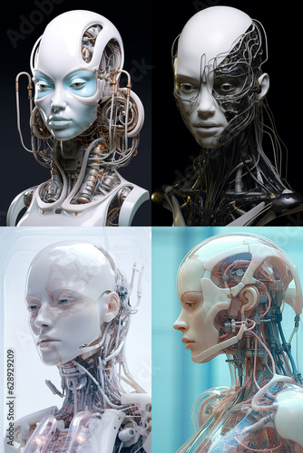 Robot concept of female humanoid made with AI generative image frames