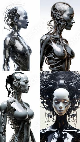 Robot concept of female humanoid made with AI generative image series © marphotography