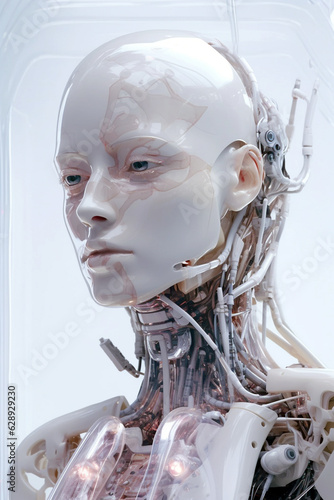 Robot concept of female humanoid made with AI generative image in white