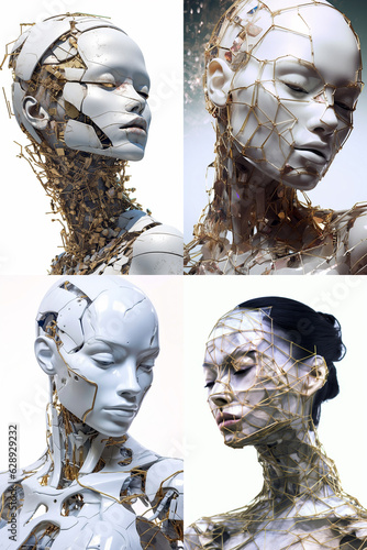 Robot concept of female humanoid made with AI generative image frames