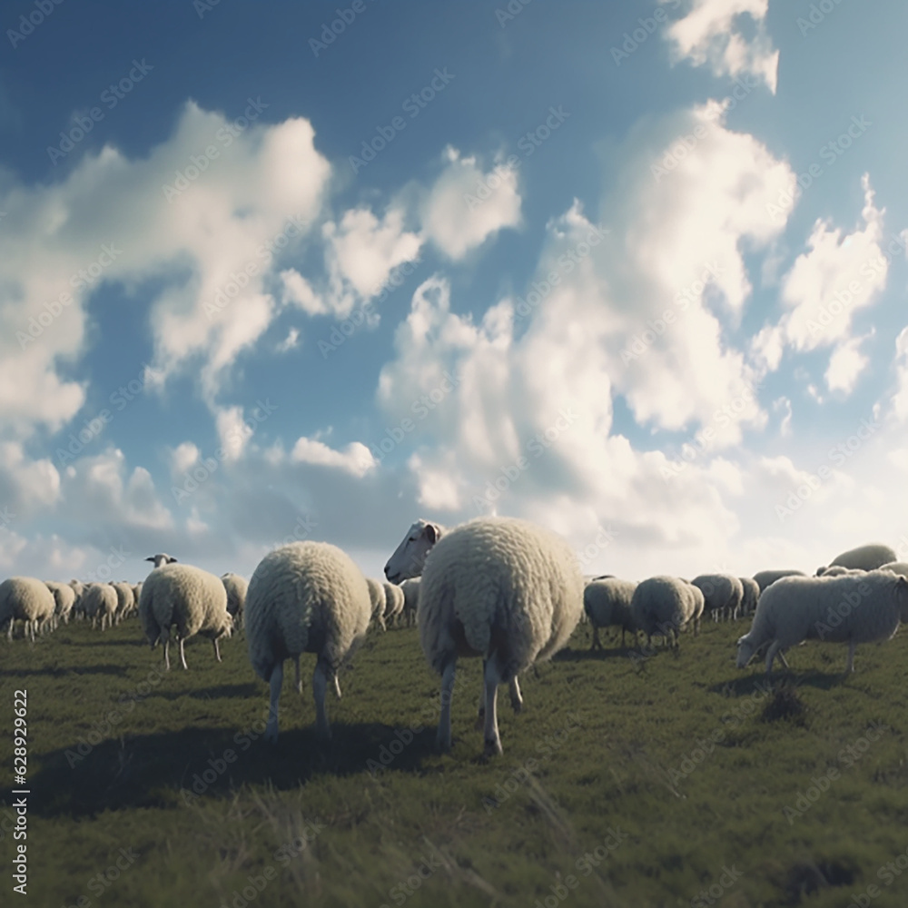 Fototapeta premium Sheep in Field, Made With Generative AI