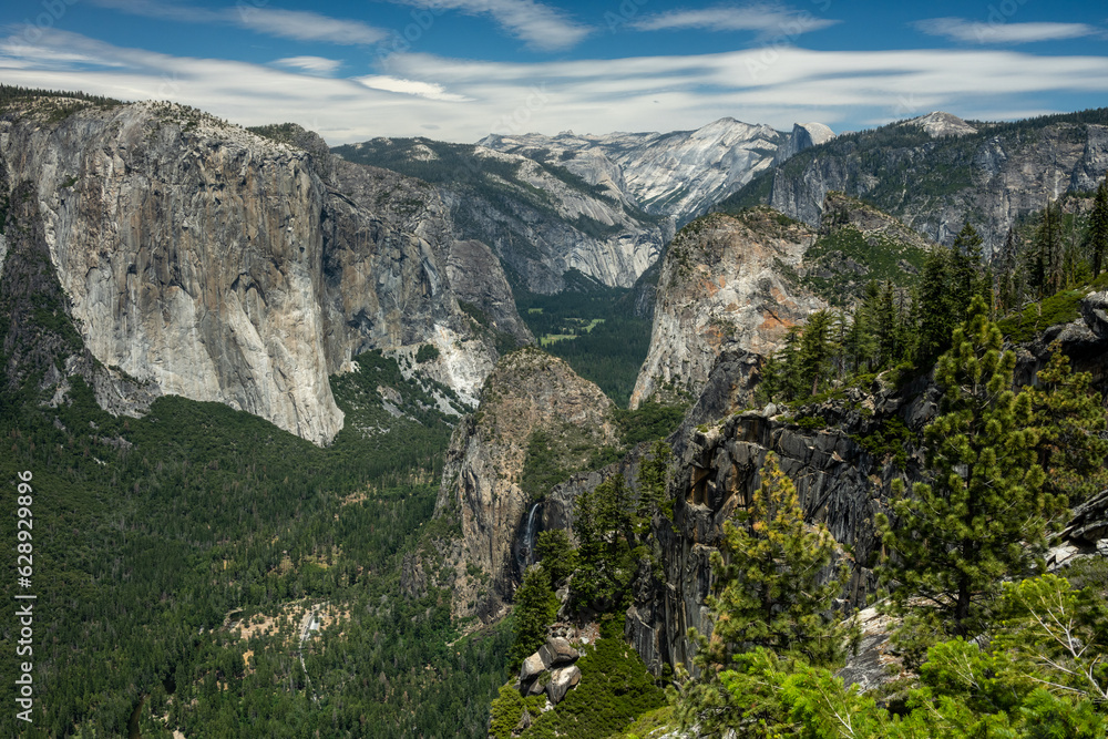 Bridalveil Falls And Yosemite Valley  Below From The Pohono Trail High Above