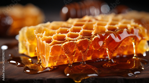 honeycomb with honey isolated on black.generative ai
