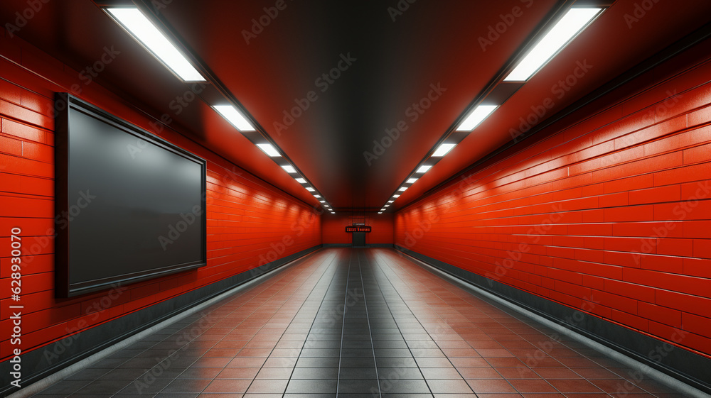 underground subway station with red and white walls.generative ai underground subway station with red and white walls.generative ai