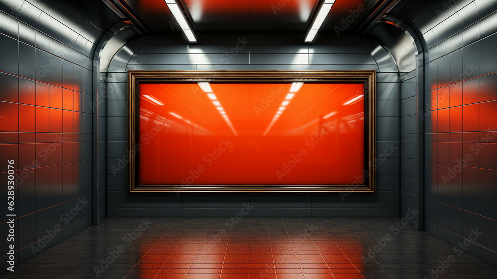 underground subway station with red and white walls.generative ai underground subway station with red and white walls.generative ai