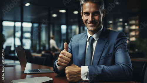 businessman in office showing thumbs up.generative ai