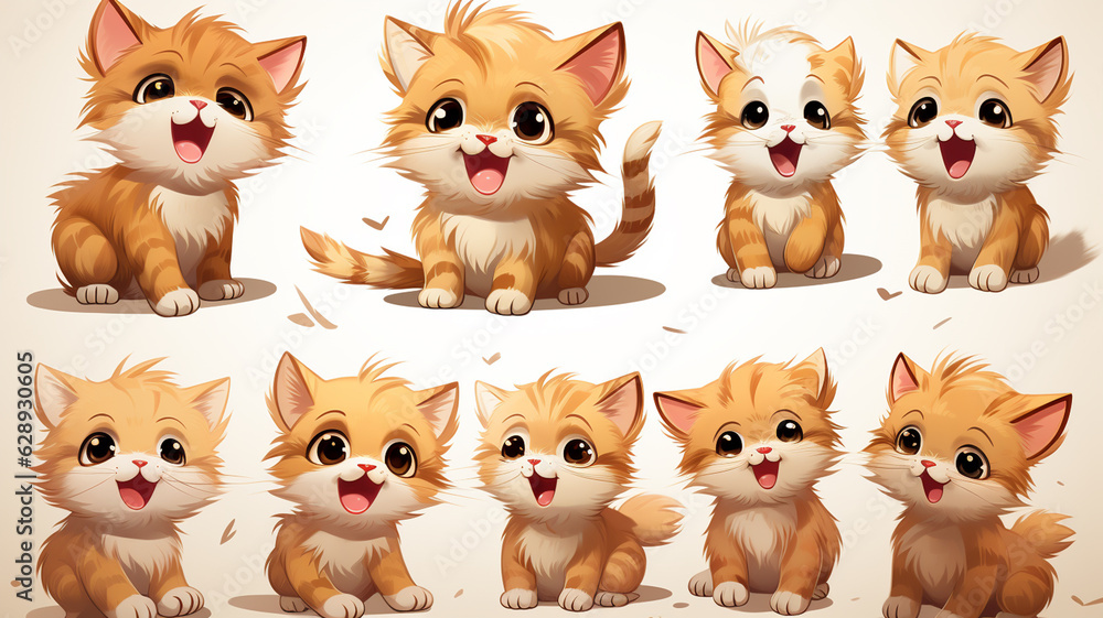 cartoon character of cute cat set.generative ai