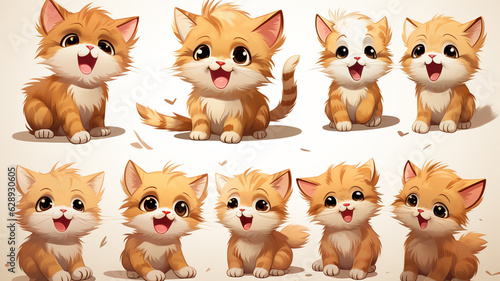 cartoon character of cute cat set.generative ai