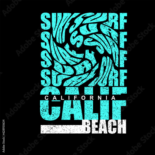 Fototapeta Naklejka Na Ścianę i Meble -  California beach typography swirl letter grunge distress surf poster black background vector illustration t shirt design vector graphics