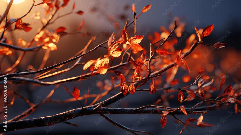 burning orange leaves in autumn park, close up.generative ai burning orange leaves in autumn park, close up.generative ai