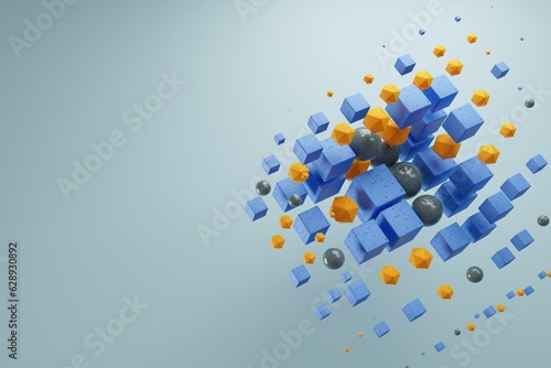 Modern Abstract 3d illustration. Chaotic composition cube, sphere, polygonal background.