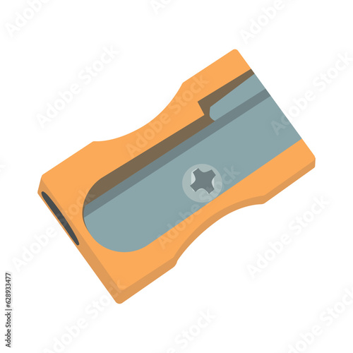 Yellow pencil sharpener on white background. Device for sharpening pencils. Education, stationery vector illustration