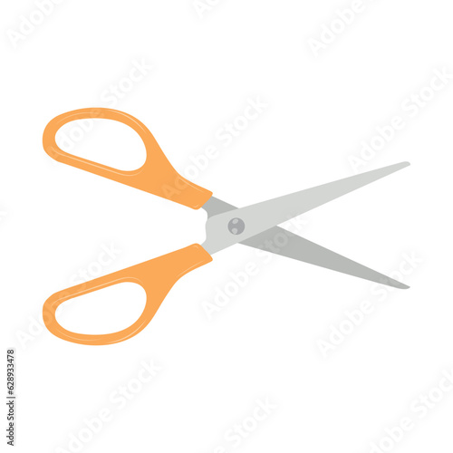 Yellow scissors isolated on white background. Hand drawn opened pair of scissors. Craft and needlework cutting. Vector illustration.