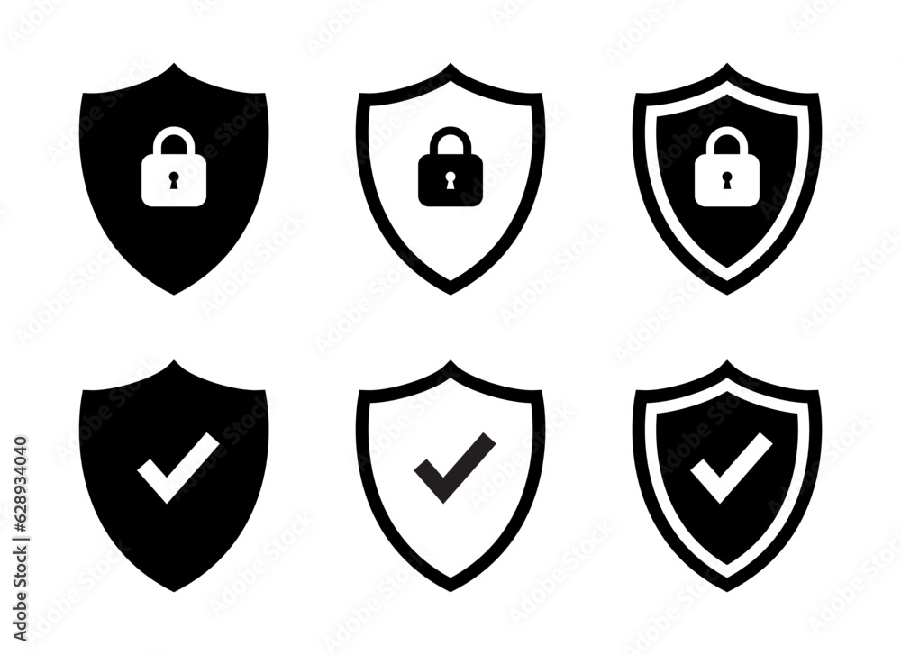 Safeguard, shield guard icon vector. Lock security safety sign with checkmark and padlock symbol