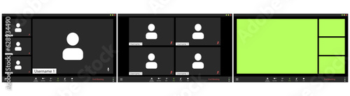 Online conference landing page set for 4 people. Virtual webinar, meeting, dialogue, conversation, event. 3 different illustration options.