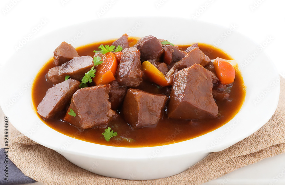 Bœuf bourguignon food over white background Bœuf bourguignon food over white background