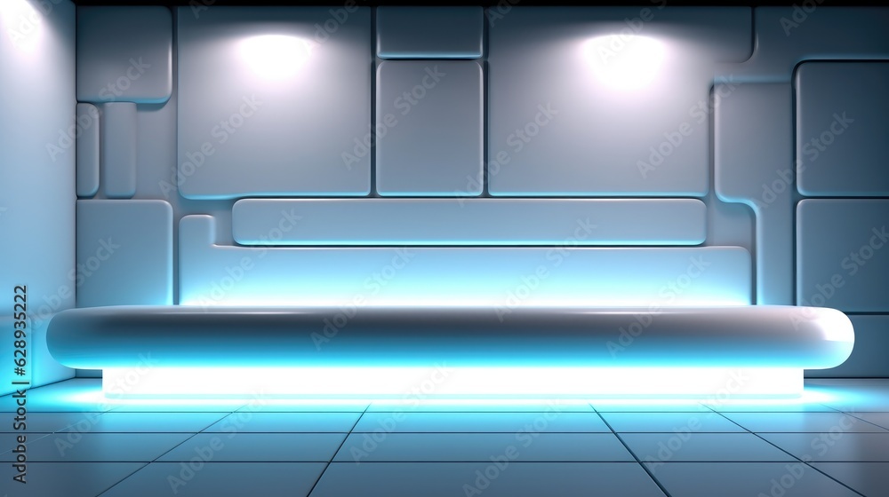 Naklejka premium Futuristic background for presentation, Textured white wall and neon backlight.