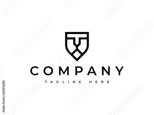 modern and minimalist lion in shield shape logo design