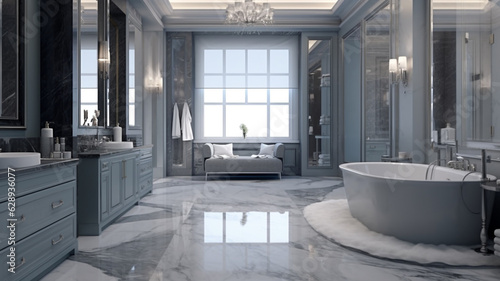 Spacious bathroom in gray tones with heated floors 4  Generative AI.
