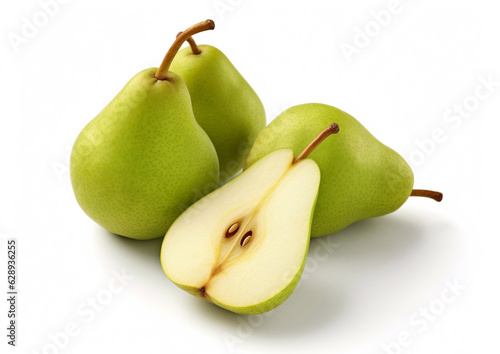 Fresh ripe organic pears on white background.Macro.AI Generative