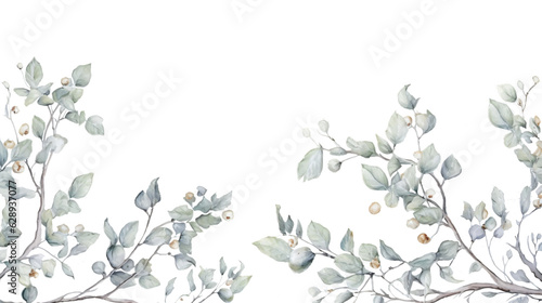 captivating watercolor border frame with eucalyptus twigs isolated against transparent background