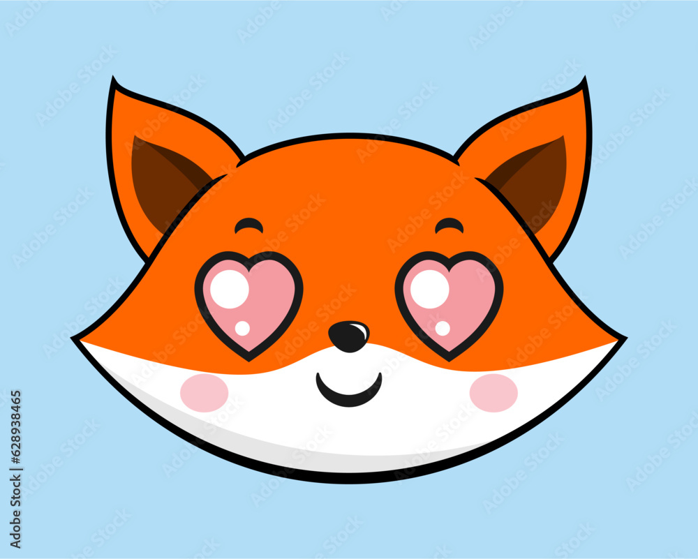 Fox Heart Eyes Face Head Kawaii Sticker Fox Heart Eyes Face Head Kawaii Sticker