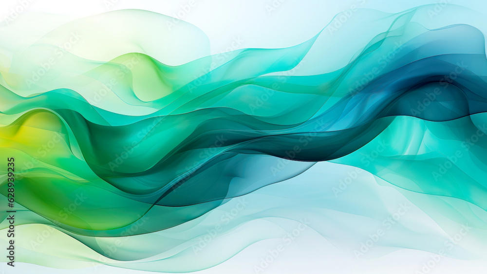 Abstract transparent shape transitioning from blue to green and yellow colors isolated on a white background. Banner. Generative AI Abstract transparent shape transitioning from blue to green and yellow colors isolated on a white background. Banner. Generative AI