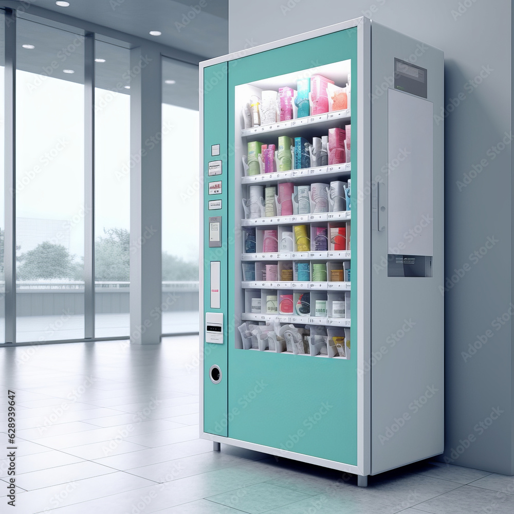 Vending machine for automated trading of consumer goods, equipment for lemonades and single products. Monochrome background, space for text Vending machine for automated trading of consumer goods, equipment for lemonades and single products. Monochrome background, space for text