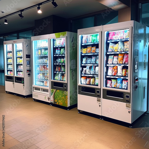 Vending machine for automated trading of consumer goods, equipment for lemonades and single products. Monochrome background, space for text