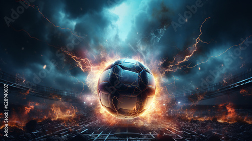 Conceptual image of football ball in fire flames © Nataliia