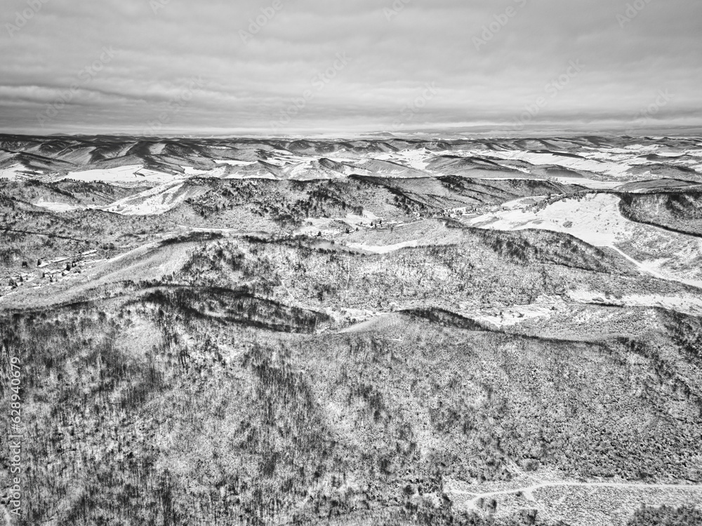 Snowy winter landscape made with a drone. Snowy winter landscape made with a drone.