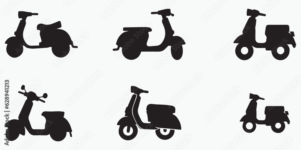 Set of Scoter bike silhouette vector collection
