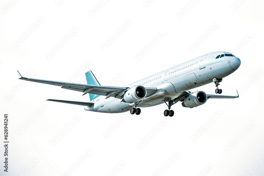 Airplane flying isolated on a white background.