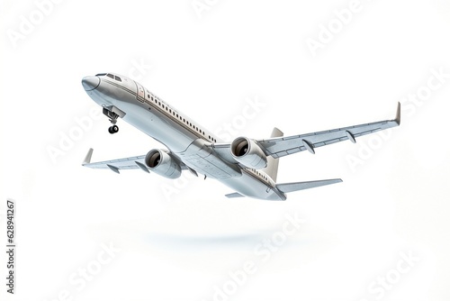 Airplane flying isolated on a white background.