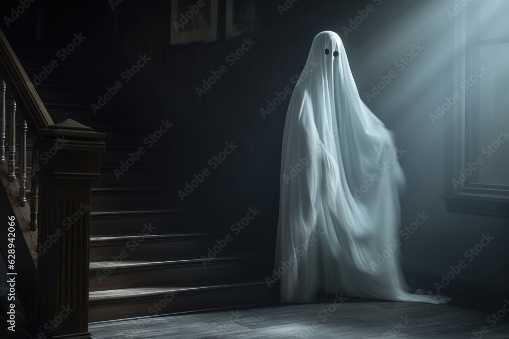 Realistic white scary ghost. AI generated Realistic white scary ghost. AI generated