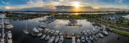 Aerial drone photo of the river in Daytona Beach, Florida at Surise photo