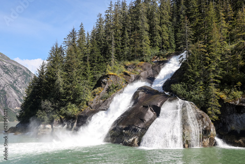 Icy Falls waterfall, located in Tracy Arm Fjord near the Sawyer Glaciers and Juneau, Alaska