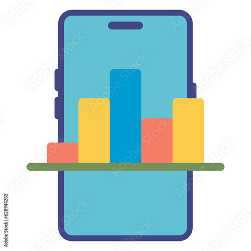 statistical bar graph on smartphone flat illustration