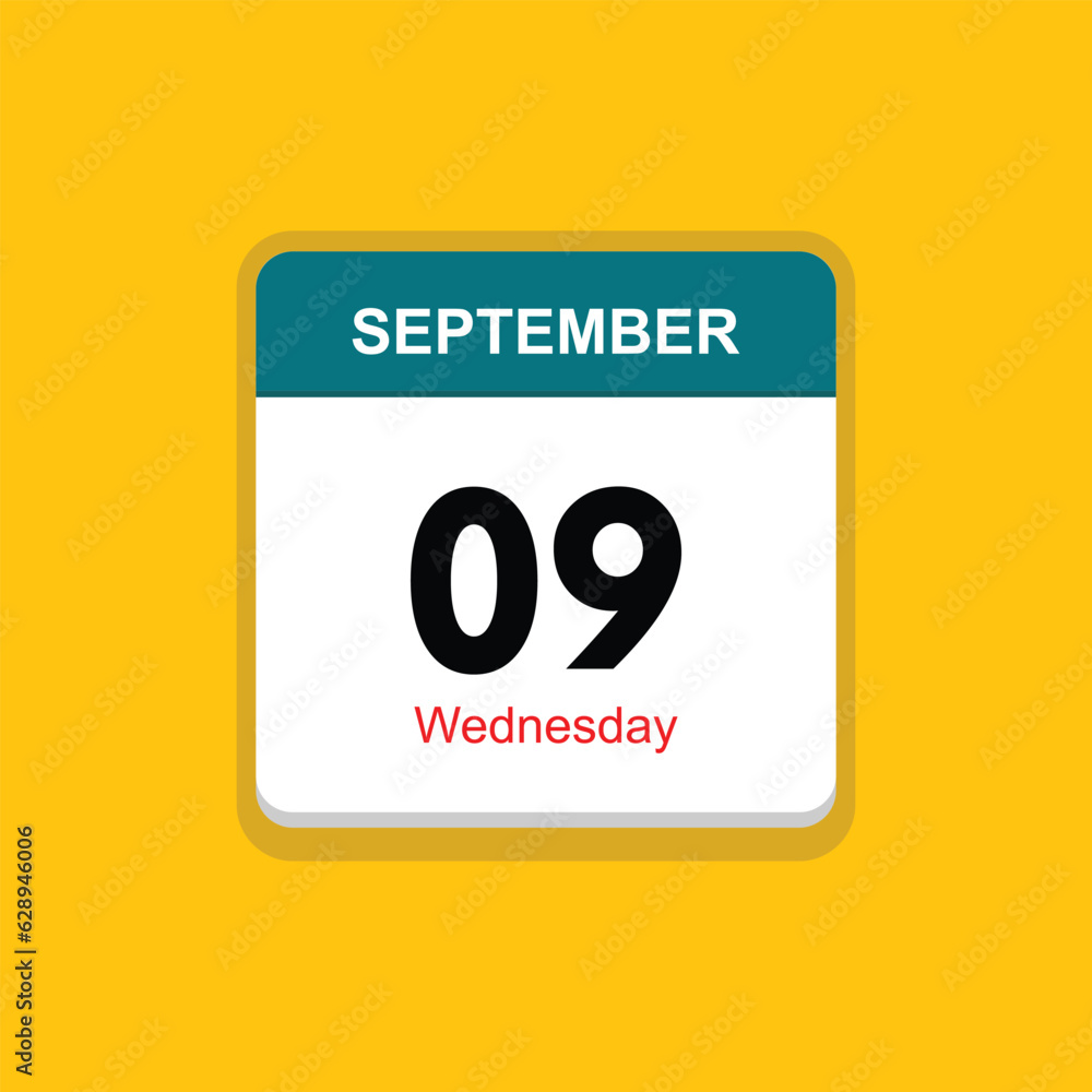 wednesday 09 september icon with yellow background, calender icon