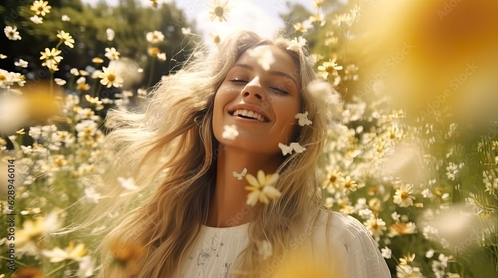 A Beautiful Girl In A Field Of Flowers. A Beautiful Girl In A Field Of Flowers.
