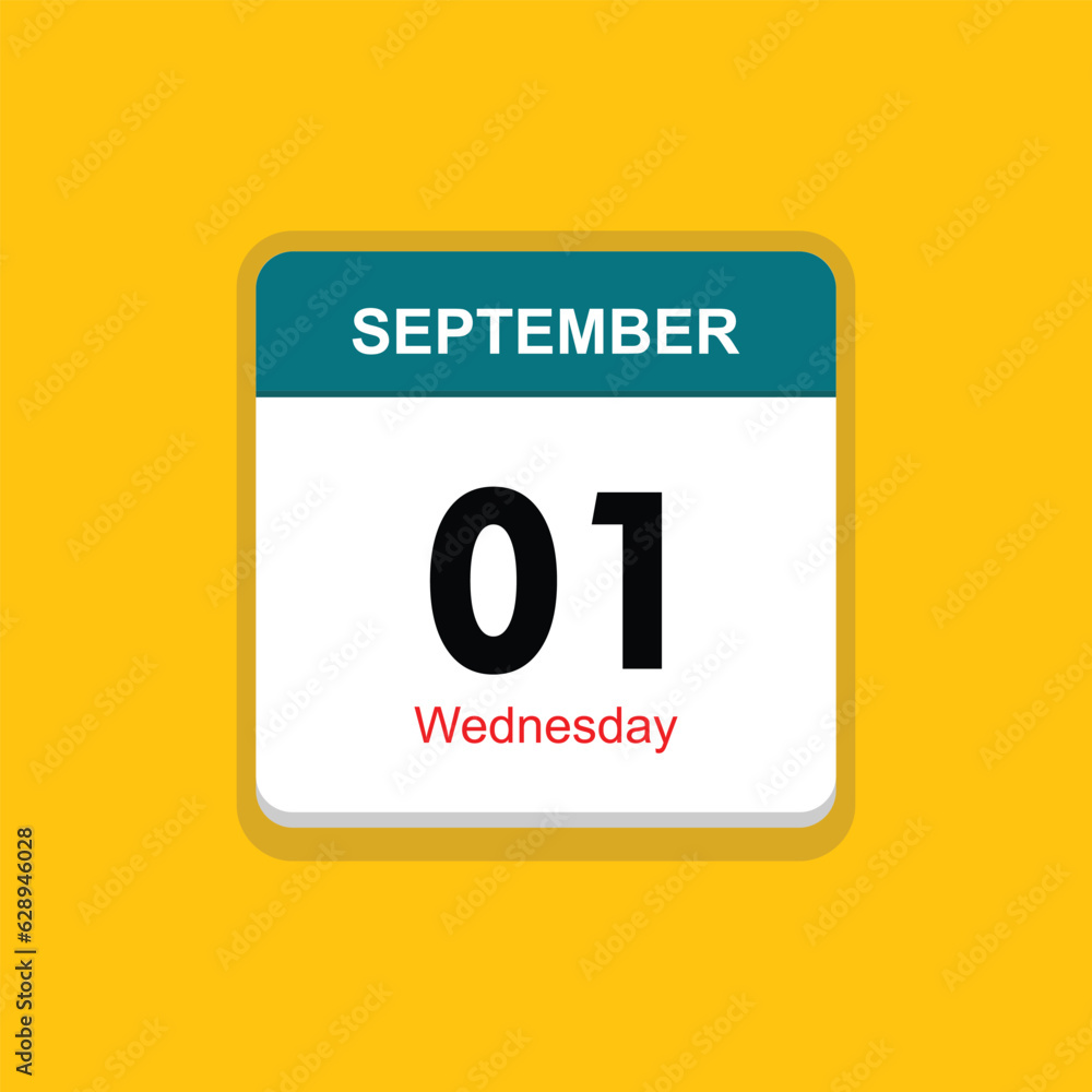 wednesday 01 september icon with yellow background, calender icon