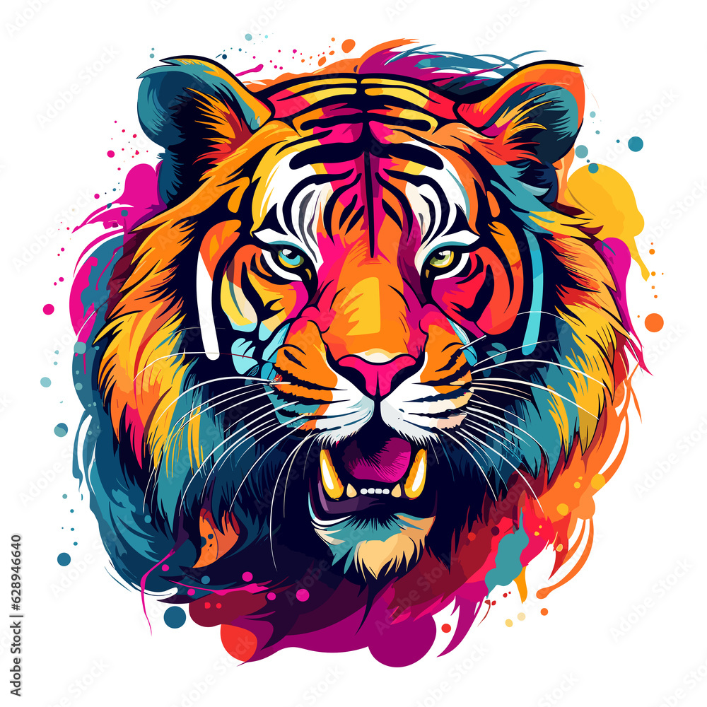 Portrait of a tiger in pop art style. Template for t-shirt and sticker.