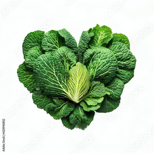AI-Generated Mustard Greens Romance - Realistic Heart-formed Vegetable Art, Generative AI